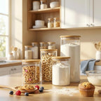 HomArtist Large Glass Flour and Sugar Containers 180oz x2 [Set of 2], Glass Food Storage Containers with Bamboo Lids, Glass Jar with Airtight Lids for Spaghetti Pasta,Rice,Cereal,Candy,Coffee, Oat - Image 2