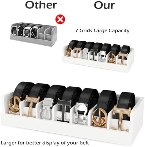 Belt Organizer for Drawer - Bamboo Belt Storage Organizer | Belt Rack for Closet Wall Mount Men Women Tie Sock Bra Scarf Ribbon(White, 2 * 7Grids) - Image 4