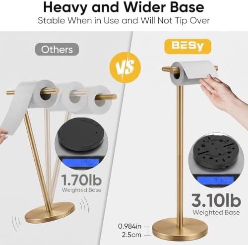 BESy Brushed Gold Freestanding Toilet Paper Holder Stand Free Standing - Image 4