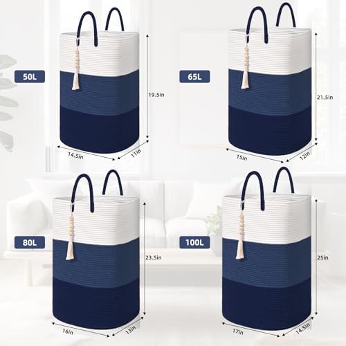 Woven Laundry Basket for Clothes,65 L Large Rectangle Laundry Hampers with Beads Tassel, Nursery Storage Basket for Toys, Tall Dirty Clothes Hamper for Bedroom Aesthetic, Laundry Room Organization - Image 3