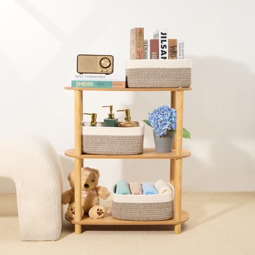 MiniArk Small Storage Baskets for Organizing | Closet Organizer Bins | Shelf Toy Basket | Woven Rope Baskets | Cube Decorative Box | Shallow Basket | 13x8.5x5.1” | 4 Packs White Brown - Image 6