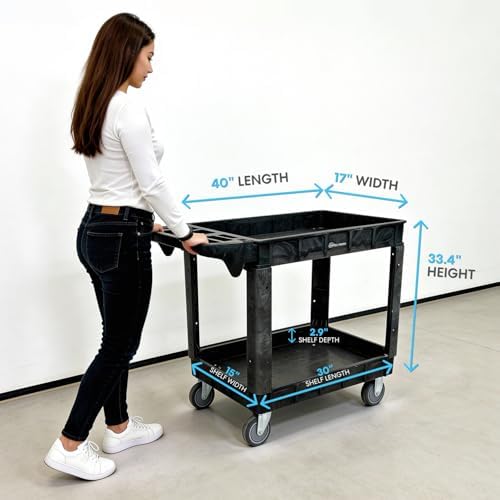 Simpli-Magic Rolling Utility Cart on Wheels, Heavy Duty with Ergonomic Handle, Deep Shelves for Garage, Warehouse, Workshop, 600-Pound Capacity, 40x33x17-Inch, Steel, Black - Image 7