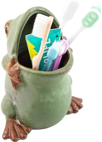 FlidRunest Extra Large Kids Frogs Toothbrush Holder for Bathroom - Ceramic Animal Tooth Brush Holder Cup - Easy to Clean Toothbrush and Toothpaste Holder - Great Gift for Boy, Friends, Kids, Men by FlidRunest