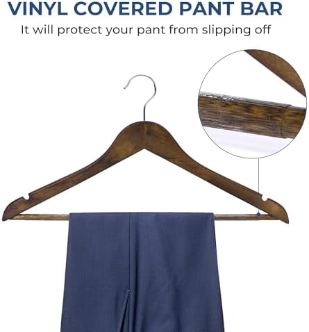 JS Hanger Wooden Coat Hangers, 20 Pack High Grade Wood Suit Hangers with Non Slip Pant Bar - Extra Smooth and Splinter Free Retro Finish Wooden Suit Hangers for Closet Organization - Image 5