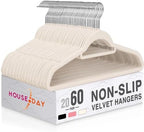 HOUSE DAY Velvet Hangers with Tie Bar 60 Pack, Clothes Hanger Non-Slip by HOUSEDAY