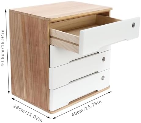 4-Tier Wooden Storage Cabinet, Dsmall File Cabinet, Office Supplies A4/Receipt File Organizer, Desk Storage Organizer With Lockable Drawers, Home Office Storage Cabinet,Wood+White40*28*40.5Cm - Image 2