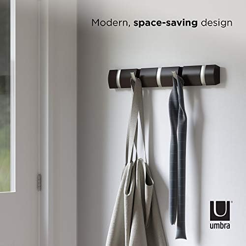 Umbra Flip Coat Rack, Wall Mounted 5-Hook Space Saving, Espresso/Nickel - Image 4