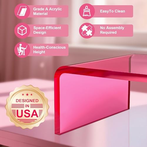 Acrylic Monitor Stand Riser Pink Laptop Stand Riser L15 xW7.5 xH4 - Image 3