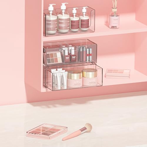 Stackable Storage Drawers Clear Plastic Storage Bins Bathroom Drawer Organizer Medicine Cabinet Organizer Makeup Organizers w Removable Divider Home Workspace Office Desktop Vanity Gift Idea 4Pack - Image 4