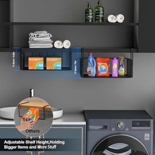 AmonHouseware 2Pack Under Shelf Basket Storage,Adjustable Hanging,Black - Image 3