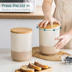 vancasso Sabine Large Ceramic Canister Set with Airtight Wood Lids - 2-Piece Kitchen Food Storage Jars for Flour, Sugar, Coffee & Tea (74 oz Each) - Big Capacity Countertop Jars - Image 5