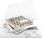 EASEPRES Vinyl Record Holder Storage, 9 Slot Metal Magazine Book Album Display Rack, Stylish Triangle Desktop File Sorter Organizer for Home Office, White Pack of 2 - Image 5