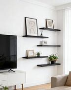 24 Inch Rustic Wood Floating Shelves Farmhouse Wooden Wall Shelves for Bathroom Bedroom Living Room Kitchen Office Set of 4 Black - Image 4