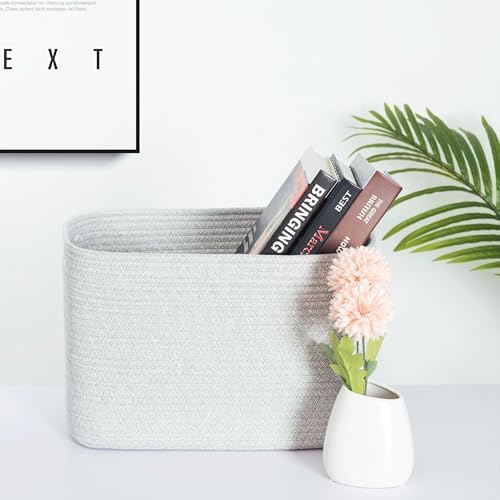 MINTWOOD Design 3-Pack Decorative Woven Storage Baskets for Shelves, Cube Bin Box for Organizing Books, Shoes, Dog Toys, Pantry Closet and Living Room Organizer, Light Gray Mix - Image 3