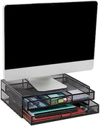 Mind Reader Monitor Stand, Ventilated Laptop Riser, Storage Drawer, Office, Metal Mesh, Black by MindReader