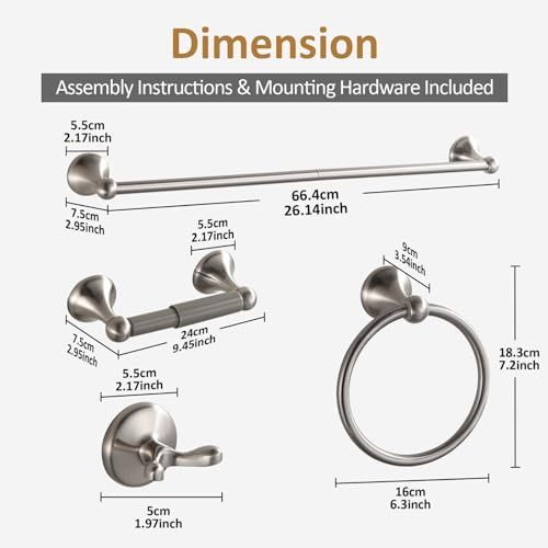 BGL Bathroom Accessories Set, Glossy Stain Nickel Expandable Towel Bar 4-Piece Bathroom Accessory Set Wall Mounted Towel Ring Robe Hook Toilet Paper Holder Towel Holder - Image 7