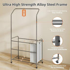 ROMOON Laundry Hamper Sorter Cart, 4 Section Organizer with Hanging Bar - Image 3