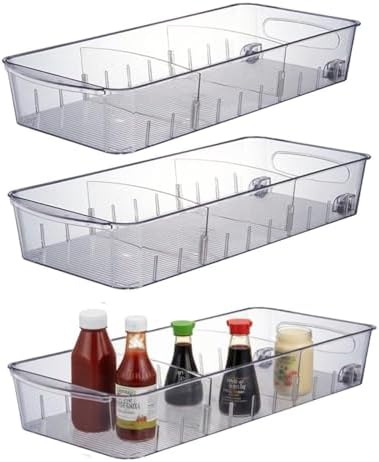 3 Pcs Refrigerator Drawer Organizer ,Fridge Organizer Bins on Wheels, Roll Out Pantry Storage Bins with Handle Upgrade Thick Plastic Pantry Storage Bins for Kitchen Organization by STARPIA