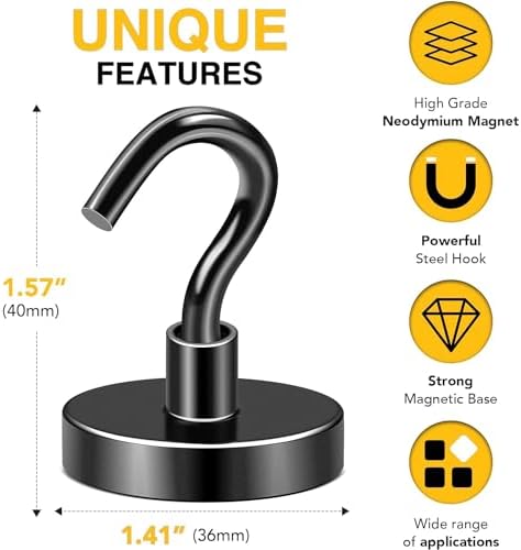 DIYMAG Magnetic Hooks,170lbs Heavy Duty Magnets with Hook Black 24 Pack - Image 2