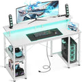 ODK 48 Inch Gaming Desk with LED Lights & Storage Shelves, White by ODK