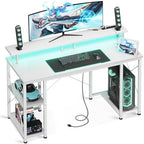 ODK 48 Inch Gaming Desk with LED Lights & Storage Shelves, White by ODK