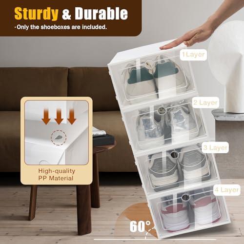 24-Pack Clear Plastic Shoe Boxes, Stackable Foldable Shoe Storage Containers with Lids for Closet Organization - Image 2