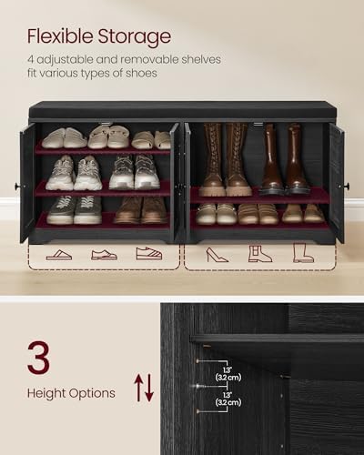 VASAGLE 3-Tier Shoe Storage Bench with Cushion, 14 x 47.6 x 20.7 Inches - Image 4