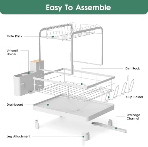 Runnatal 2-Tier Dish Drying Rack with Drainboard for Kitchen Counter - Image 6