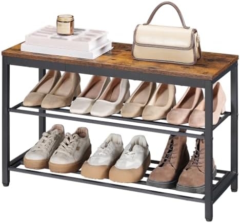 HOOBRO Shoe Bench, 3-Tier Narrow Entryway Bench with Seat, Shoe Rack by HOOBRO