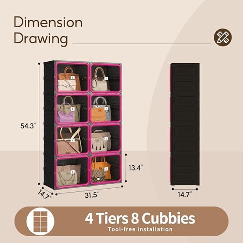 Purse Organizer for Closet, Handbag Storage, Black 4-Tier 8-Cubby - Image 6