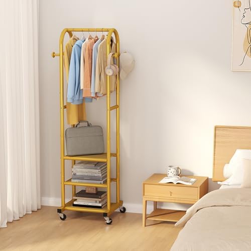 Dttwacoyh Clothing Rack with Wheels,Narrow Metal Garment Rack,Gold - Image 6