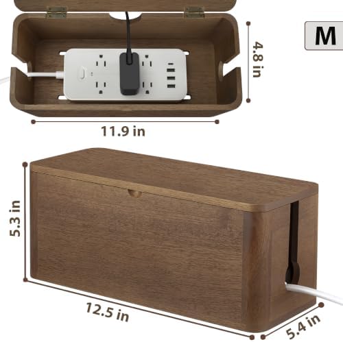 ZhiYo Wood Cable Management Box, Medium Cord Organizer Box for Power Strip - Image 2