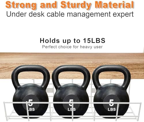 Under Desk Cable Management- 4 Pack Cord Organizer. Metal Wire Cable Management Tray for Office, Studio and Home. Super Sturdy Under Table Cable Managements - White Cable Organizer - Image 4