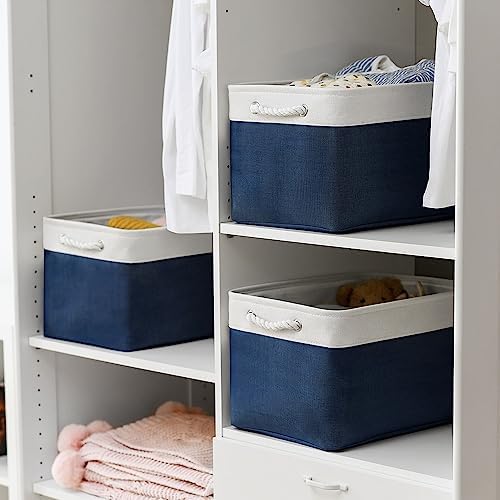 TheWarmHome Organization and Storage for Organizing - 3 Pack 16x12x12 inch Cube Storage Bin for Shelves, Fabric Storage Cubes for Closet Cloth Organizer Gift Toy (White & Jean Blue) - Image 2