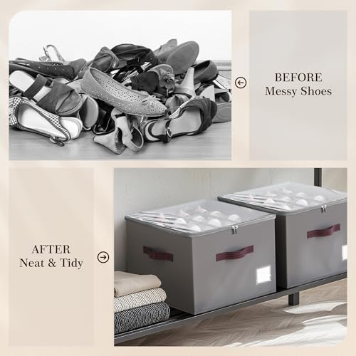 Criusia Shoe Organizer for Closet, 2 Pack Shoe Organizer with Transparent Cover and Sturdy Handles, Closet Shoe Storage for Sneakers Sandals Slippers, Fit 12-16 Pairs, Gray - Image 4
