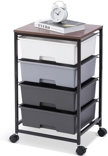 SYKIARIOL Rolling Cart with Drawers, 4-Drawer Utility Cart, Light Grey by SYKIARIOL
