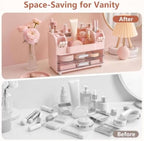 Makeup Organizer for Vanity with Brush Holder, Countertop Bathroom Cosmetic Organizer Skin Care Storage, Large Easy to Store Lipsticks, Nail Polishes, Perfumes, Eyeshadow Palettes (Pink) - Image 6