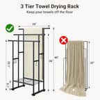 ELYKEN 3 Tier Freestanding Towel Rack with Shelf, 40" H Towel Stand, Black - Image 3