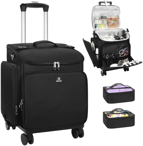 Relavel Rolling Makeup Case, Hair Tools Travel Bag Cosmetology Case on Wheels with 2 Clear Bags, Professional Hairstylist Bag Makeup Artist Storage Train Case Barber Organizer with 360° Spinner Wheels by Relavel