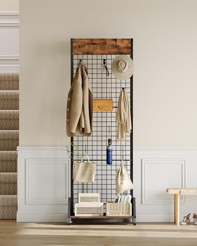 CHOEZON Grid Wall Panel, 2’ x 5.7’ Ft Floor Standing Gridwall Display Rack, Retail Display Stand, with 4 S-Shaped Hooks and 4 Garment Hooks for Entryway Kitchen Outdoor, Rustic Brown and Black TCJ27BF - Image 2