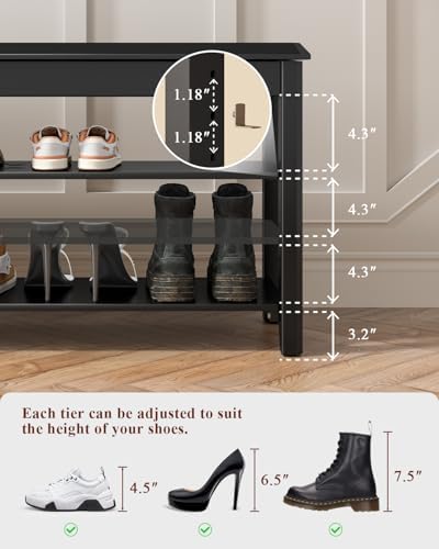 IUNVR Shoe Rack Bench Seat Rubberwood 3-Tier Wooden Storage Bench 550lbs Compact Mid-Century Modern Design for Entryway, Hallway, Closet, Front Door Entrance, Foyer - Image 5