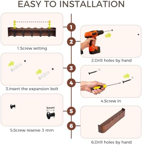 Coat Rack Wall Mount with Shelf Entryway Shelf Modern Key Holder Hanger Wall Shelves with Hidden Hooks for Hanging Towels Coats Hats Bags for Hallway Bathroom Bedroom(Wavy Walnut Color, 5 Hooks) - Image 6