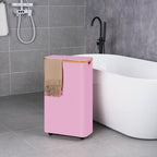 efluky Slim Laundry Basket with Wheels, Narrow Rolling Laundry Hamper with Lid and Removable Bag, Tall Aesthetic Dirty Clothes Hamper on Wheels for Laundry Room, Bedroom, Dorm and Bathroom, 75L Pink - Image 4