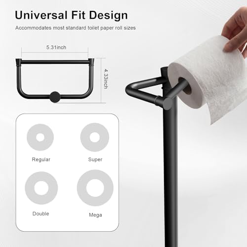 Freestanding Toilet Paper Holder Stand, Heavy Duty Matte Black Stainless Steel Toilet Paper Holder with Weighted Base, Rustproof & Tool-Free Installation for Modern Bathrooms - Image 6