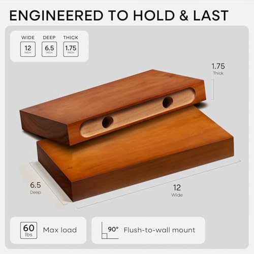 Homeforia 12 Inch Floating Shelves, High-End Solid Pine Wood, Set of 2 - Image 2