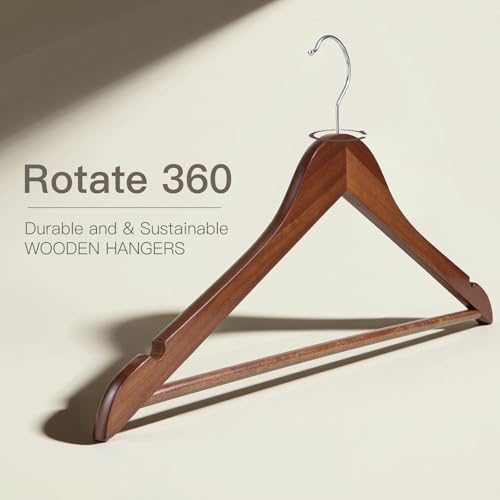 Wooden Hangers 30 Pack,Heavy Duty Solid Wooden Clothes Hangers with Pant Bar,360-Degree Rotatable Hook,Durable & Slim Wood Hangers for Coats,Jackets,Dress,Pants(Walnut) - Image 2
