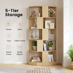 Modern Corner Bookshelf, 5-Tier Wooden Corner Book Case - Image 3
