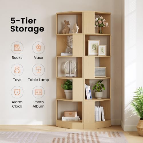 Modern Corner Bookshelf, 5-Tier Wooden Corner Book Case - Image 3