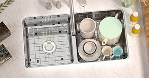SANNO Kitchen Sink Protectors Gird, Centered Drain Hole Sink Grid and Stainless Steel Sink Protectors, Sink Bottom Grid for Double Sink 2 Pack - Image 5