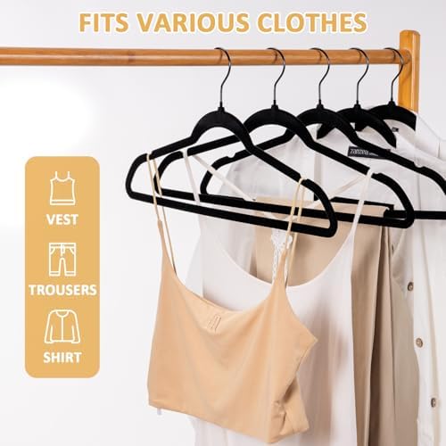 Black Velvet Clothes Hangers 60 Pack, Slim Space Saving Suit Hangers for Closet Organizer, 360° Rotating Black Hooks, Non Slip Clothes Felt Hangers Heavy Duty for Coats,Shirts, Pants, and Dress - Image 4
